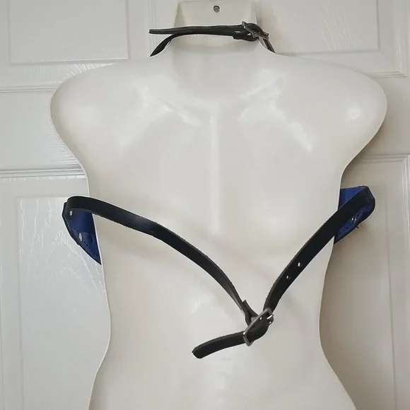Leather And Suede Blue And Black  Costume Bra - Picture 5 of 10